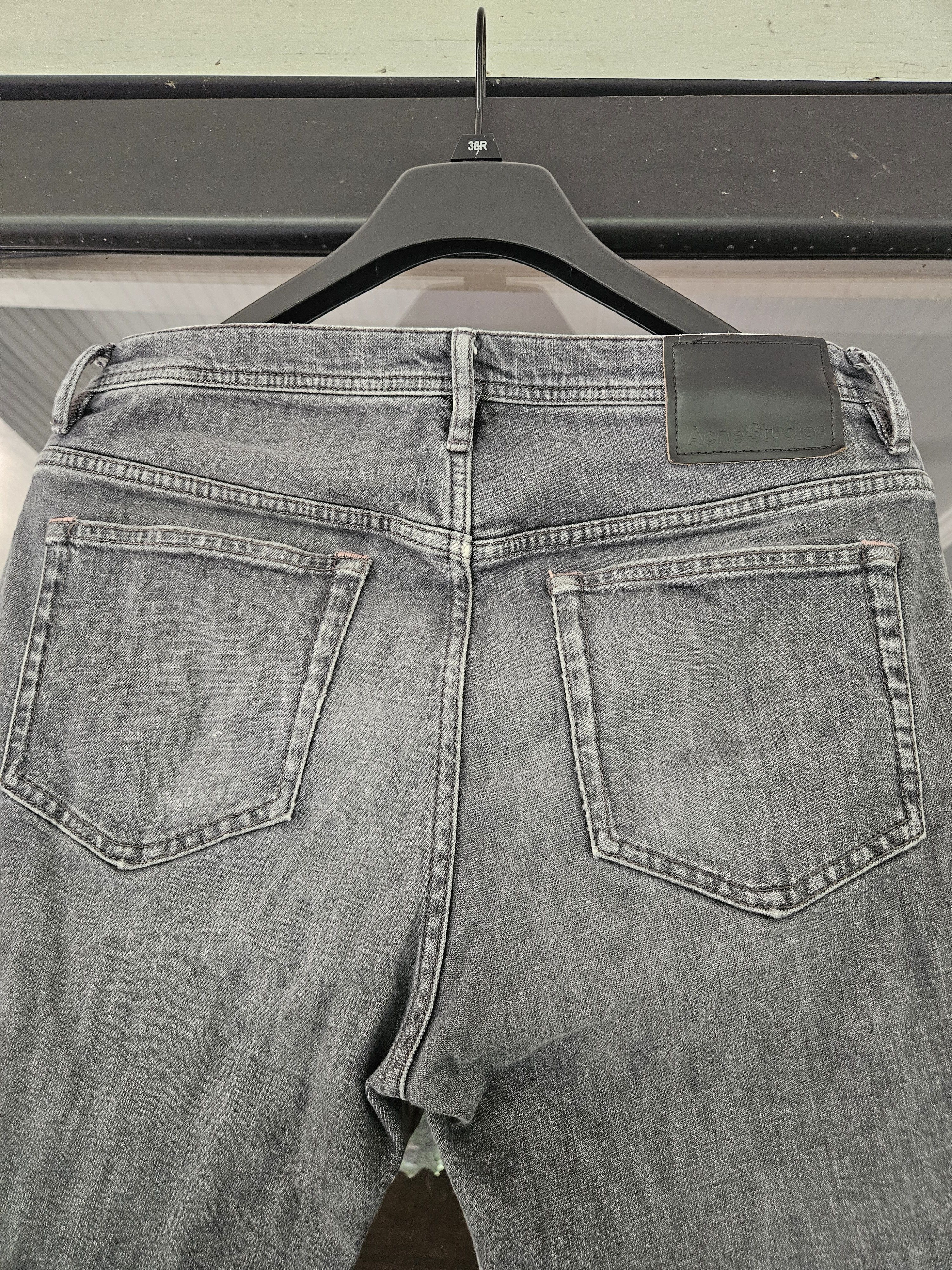 Acne Studios River Ash Black Leather Back Patch Gray Soft Denim Jeans Size US 31 - 3 Thumbnail