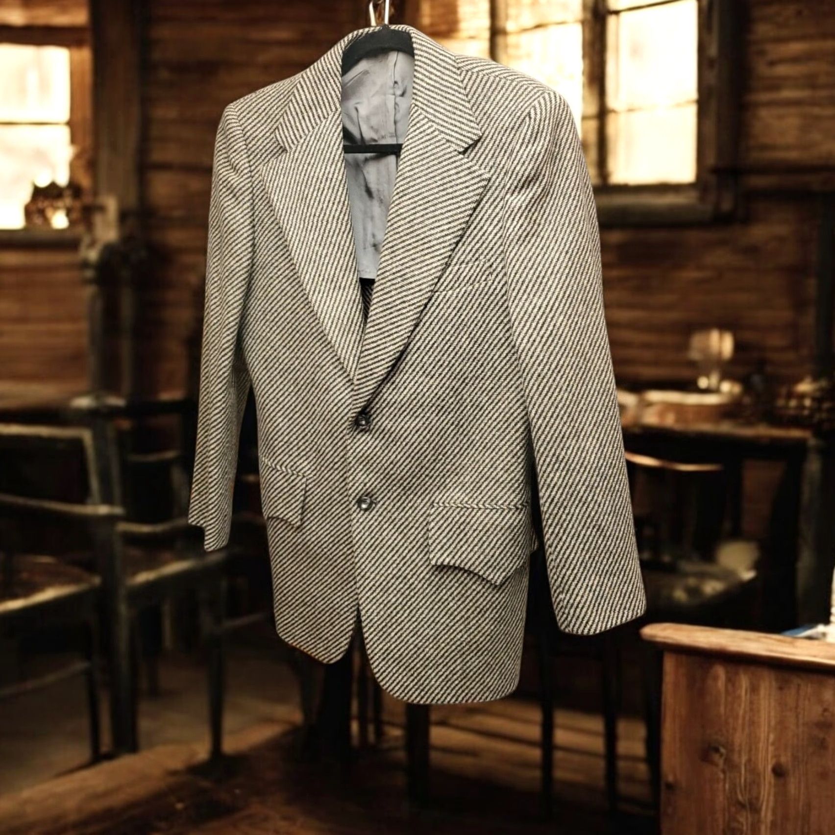 Vintage Hudsons Mens Blazer Jacket Casual Vintage Union Made in USA Western Wool Striped Brown 39 Two-Button Notch Lined Pockets Mens Size 40R - 2 Thumbnail