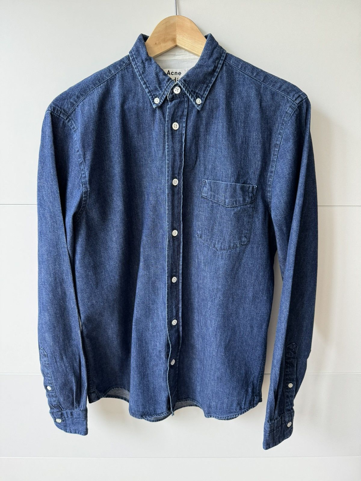 image of Acne Studios Isherwood Twill Denim Shirt In Indigo (Aw15), Men's (Size Small)