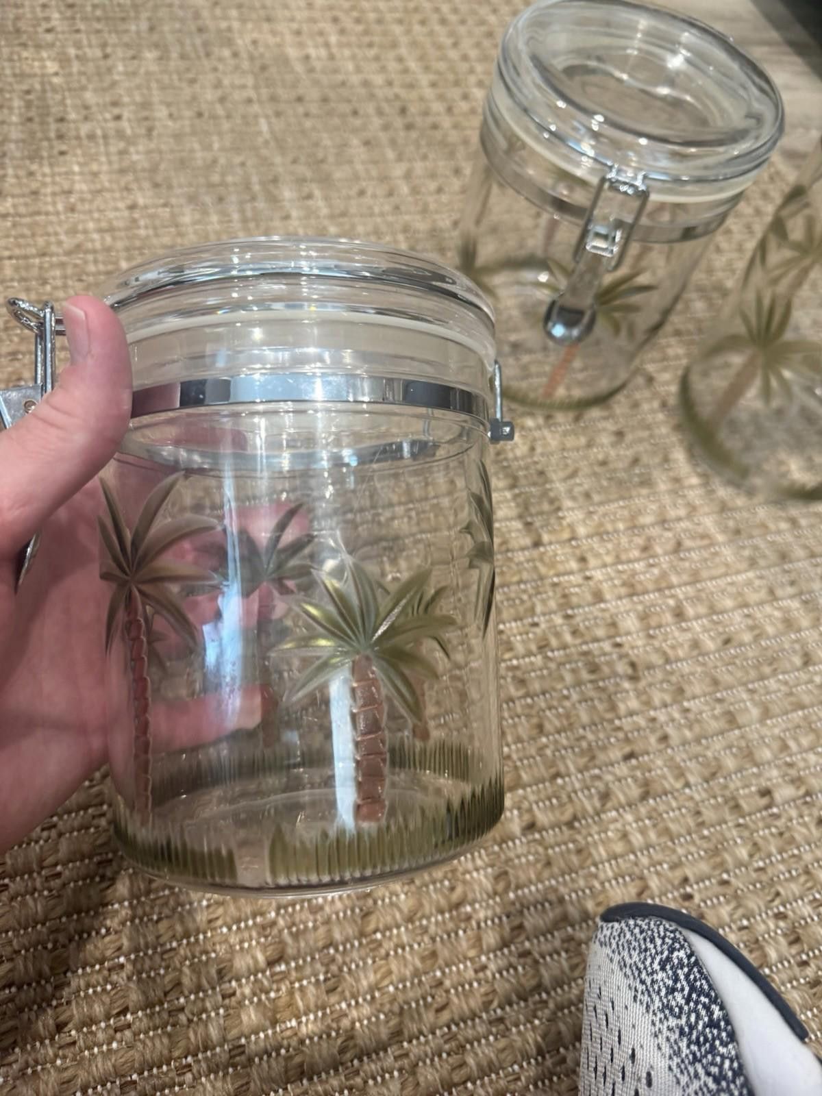 Designer Set Of 3 Acrylic Canisters With Palm Trees. Size ONE SIZE - 2 Thumbnail