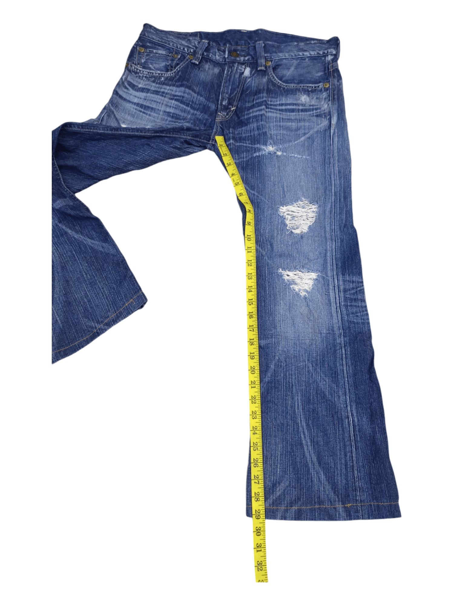 Edwin Edwin 503 Blue Trip Distressed Minimalist Flare Jeans Size US 34 / EU 50 - 19 Thumbnail