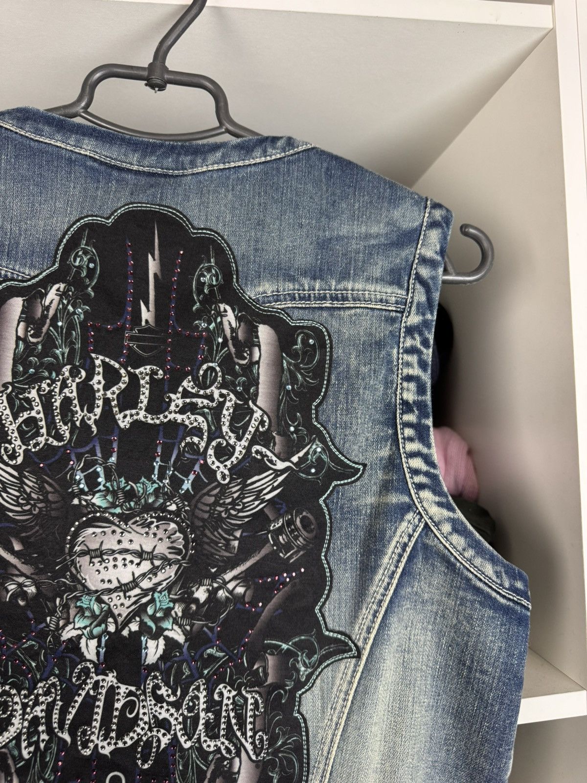 Harley Davidson Y2K Harley Davidson Women's Embellished Graphic Denim Vest Size M / US 6-8 / IT 42-44 - 5 Thumbnail