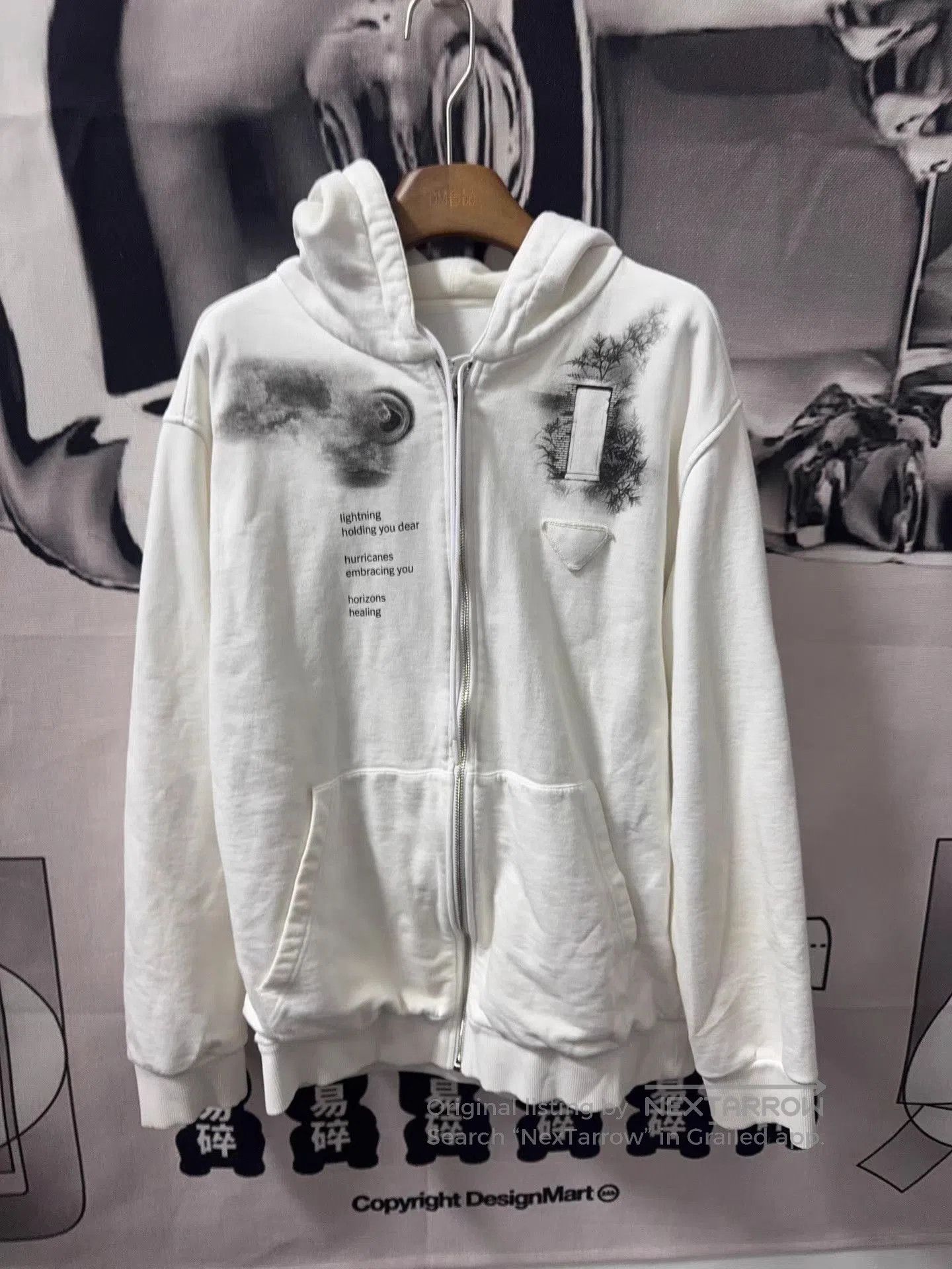Prada White Zip-Up Hoodie with Graphic Prints. Size US XS / EU 42 / 0 - 1 Thumbnail