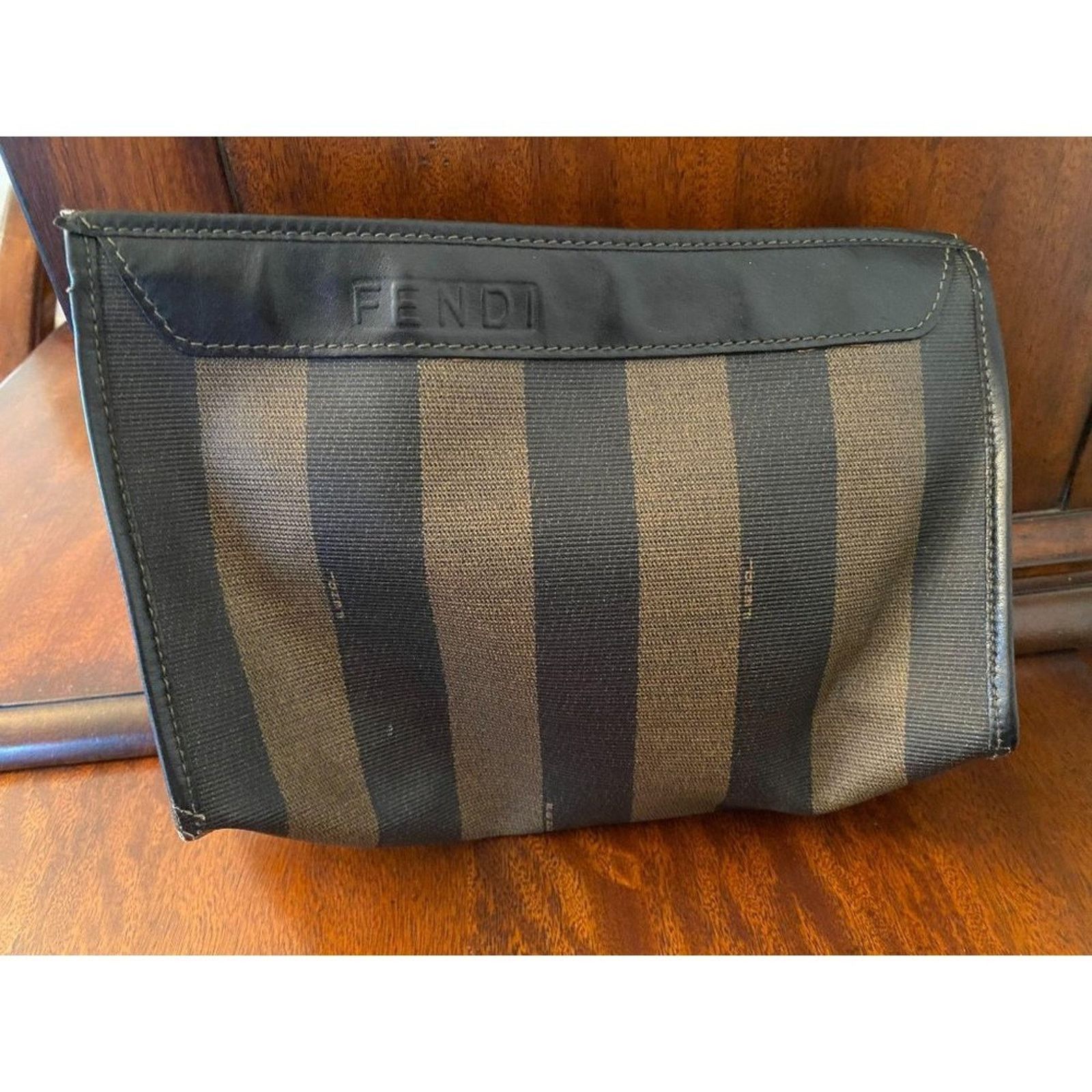 Fendi Vintage Fendi Stripe Leather Makeup Bag Handbag Size ONE SIZE - 1 Thumbnail