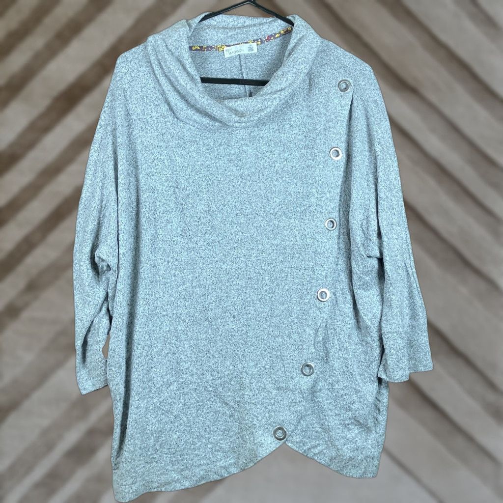 Vintage 89th & Madison Womens Sweater Gray Cowl Neck Knit Stretch L Woolless? (Note: Unable to confirm material blend) Size L / US 10 / IT 46 - 1 Thumbnail