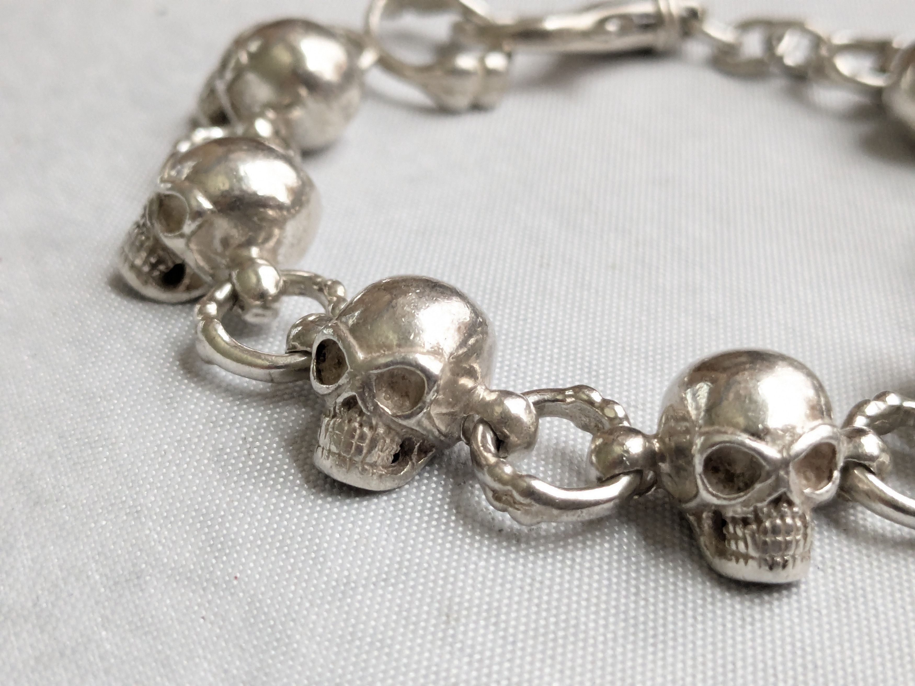 Jewelry Sterling Silver Skull Bracelet 8.5" Skelton Biker Punk Size ONE SIZE - 8 Thumbnail