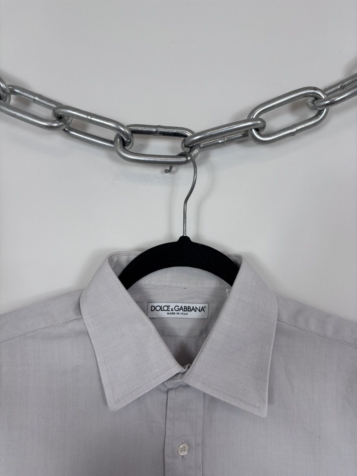 Dolce & Gabbana Dolce & Gabbana Men’s Herringbone Grey Button Up Shirt Size US L / EU 52-54 / 3 - 4 Thumbnail
