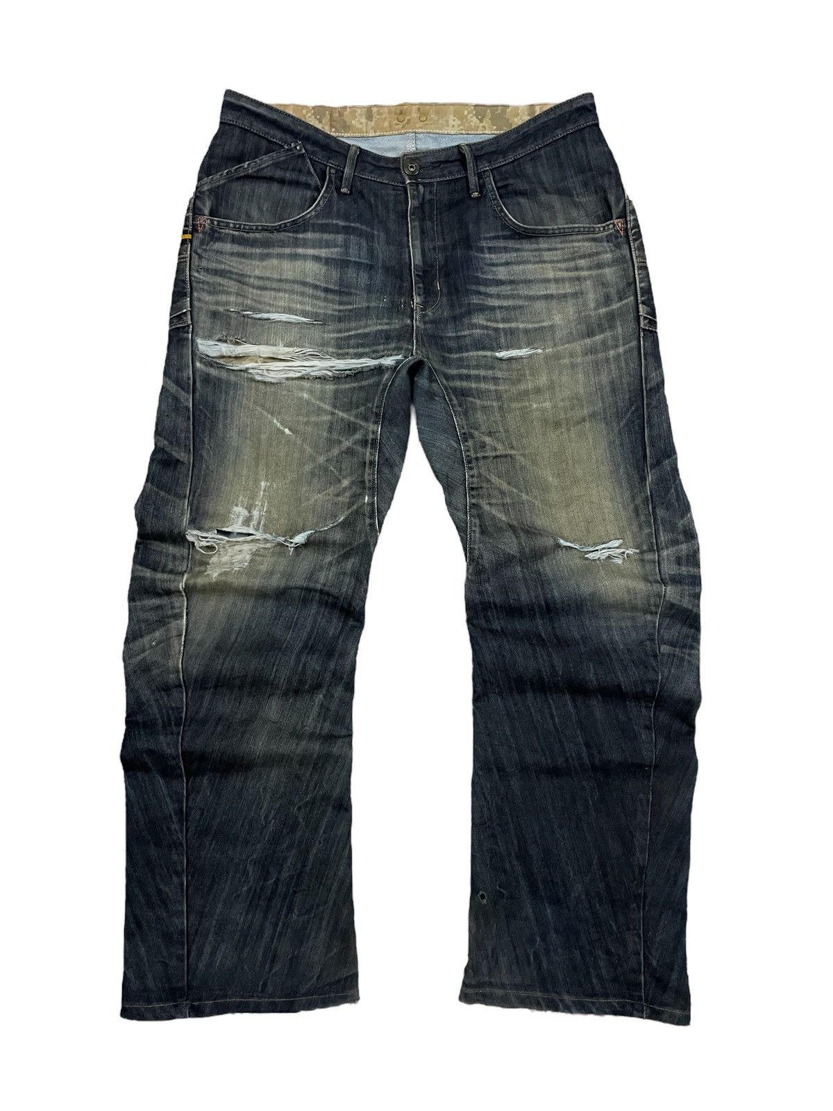 Edwin Vtg Edwin E-Function Mud Wash Camo Lining Ripped Baggy Jeans Size US 36 / EU 52 - 3 Thumbnail