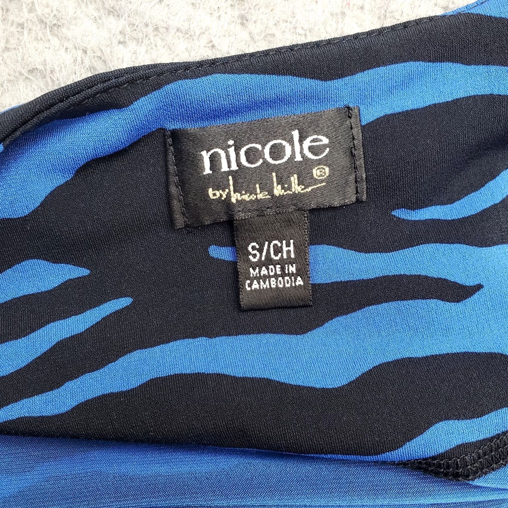 Nicole Miller Nicole Miller Wrap Dress Women S Blue Black Zebra Print Stretch Tie Waist V-Neck Size S / US 4 / IT 40 - 7 Thumbnail