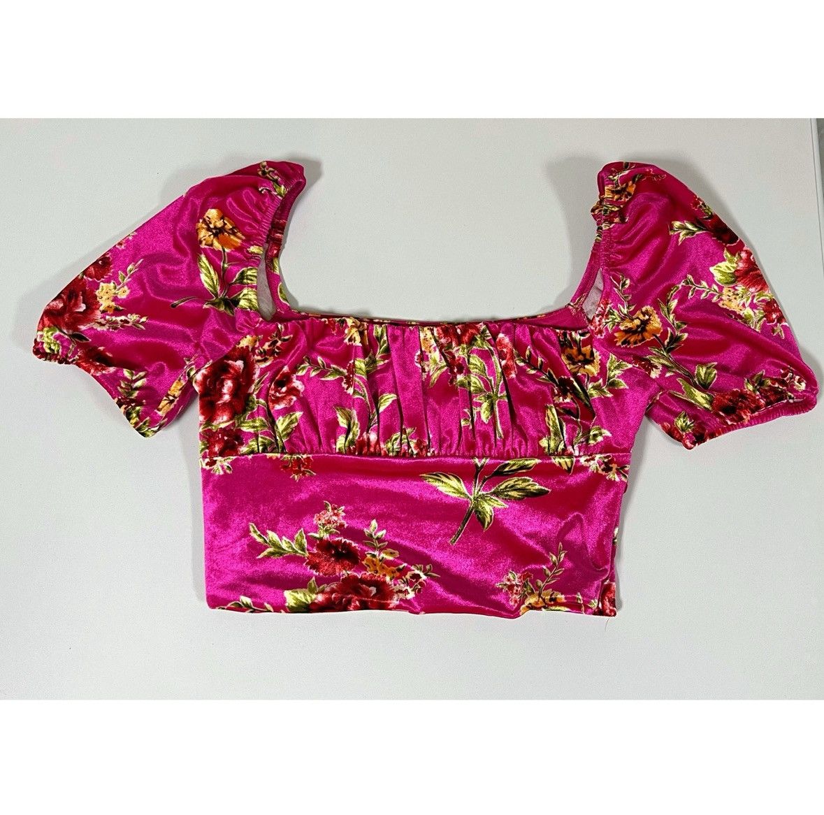 Free People Hot Pink Magenta Floral Velvet Top Shirt Blouse Size S 🌺✨ Size S / US 4 / IT 40 - 2 Thumbnail
