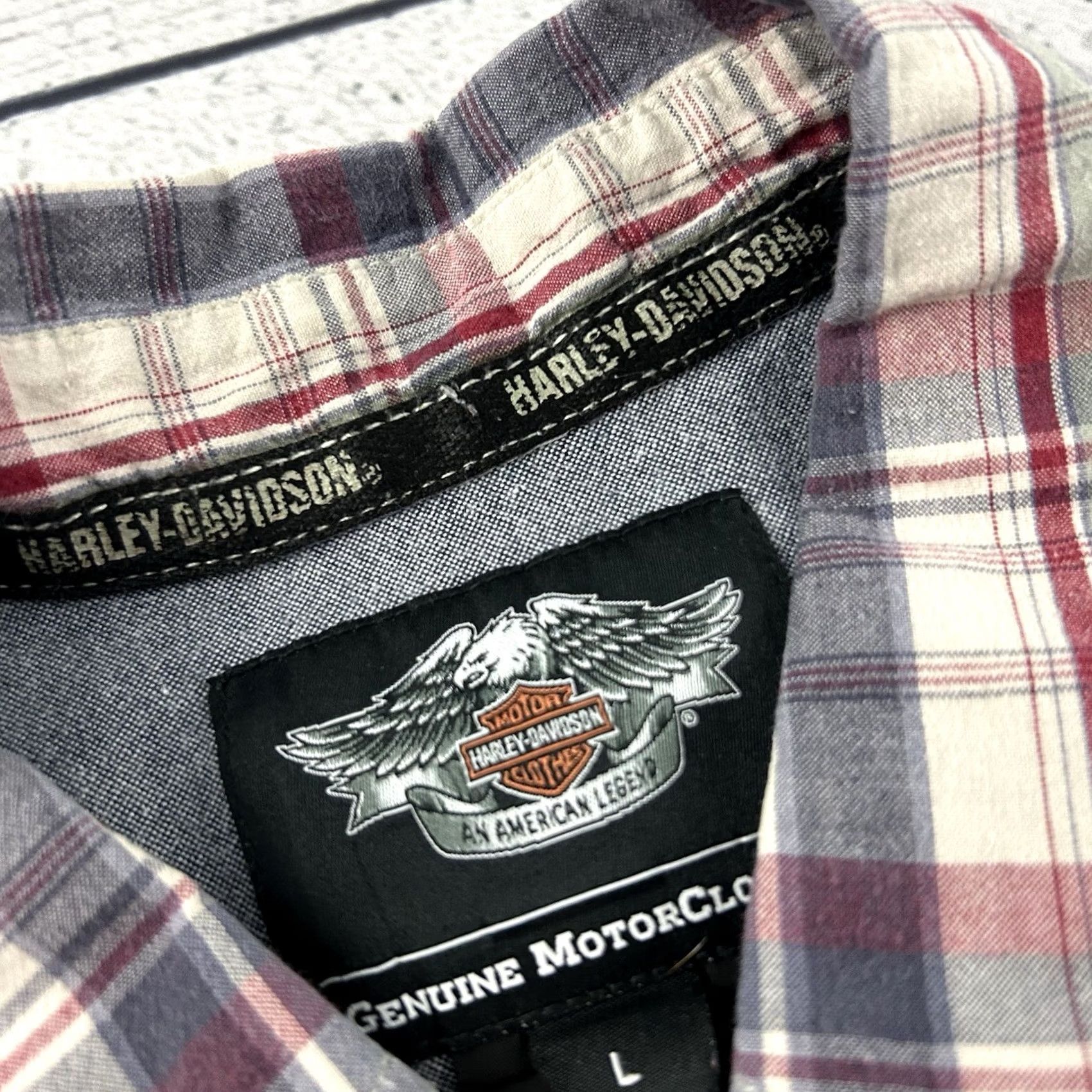 Harley Davidson Harley-Davidson Short Sleeve Plaid Button-Up Shirt Mens L Blue Gray Red White Pocketed) Size US L / EU 52-54 / 3 - 2 Thumbnail
