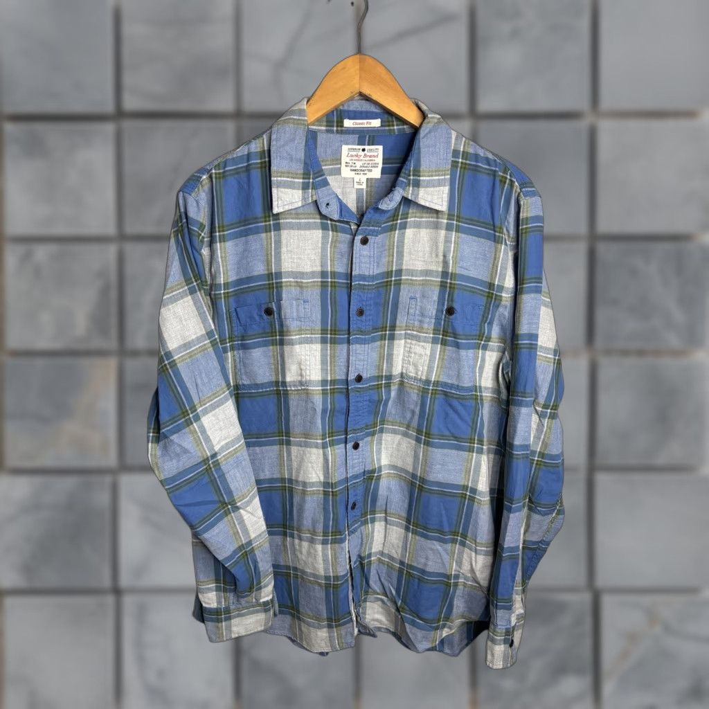 Lucky Brand Lucky Brand Shirt Mens Large Blue Green Plaid Classic Fit Button Front Casual Size US L / EU 52-54 / 3 - 1 Thumbnail