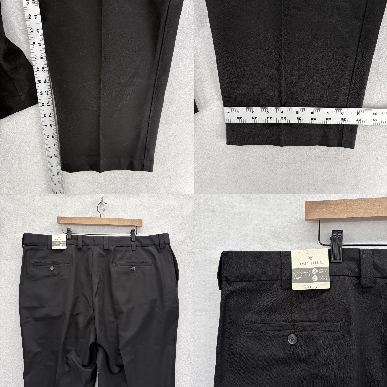 Vintage Oak Hill Dress Pants Mens 48x30 Black Wrinkle Resistant Big & Tall Polyester Microfiber Flat Front Front Zip Pockets Solid Business Slim Mens Size US 32 / EU 48 - 8 Thumbnail