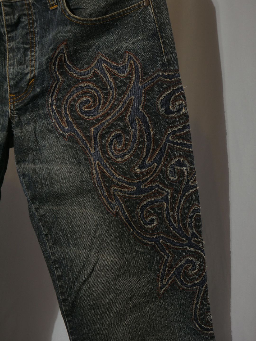Giorgio Armani A/X 1990s Tribal Patch Denim Pants Size US 34 / EU 50 - 4 Thumbnail