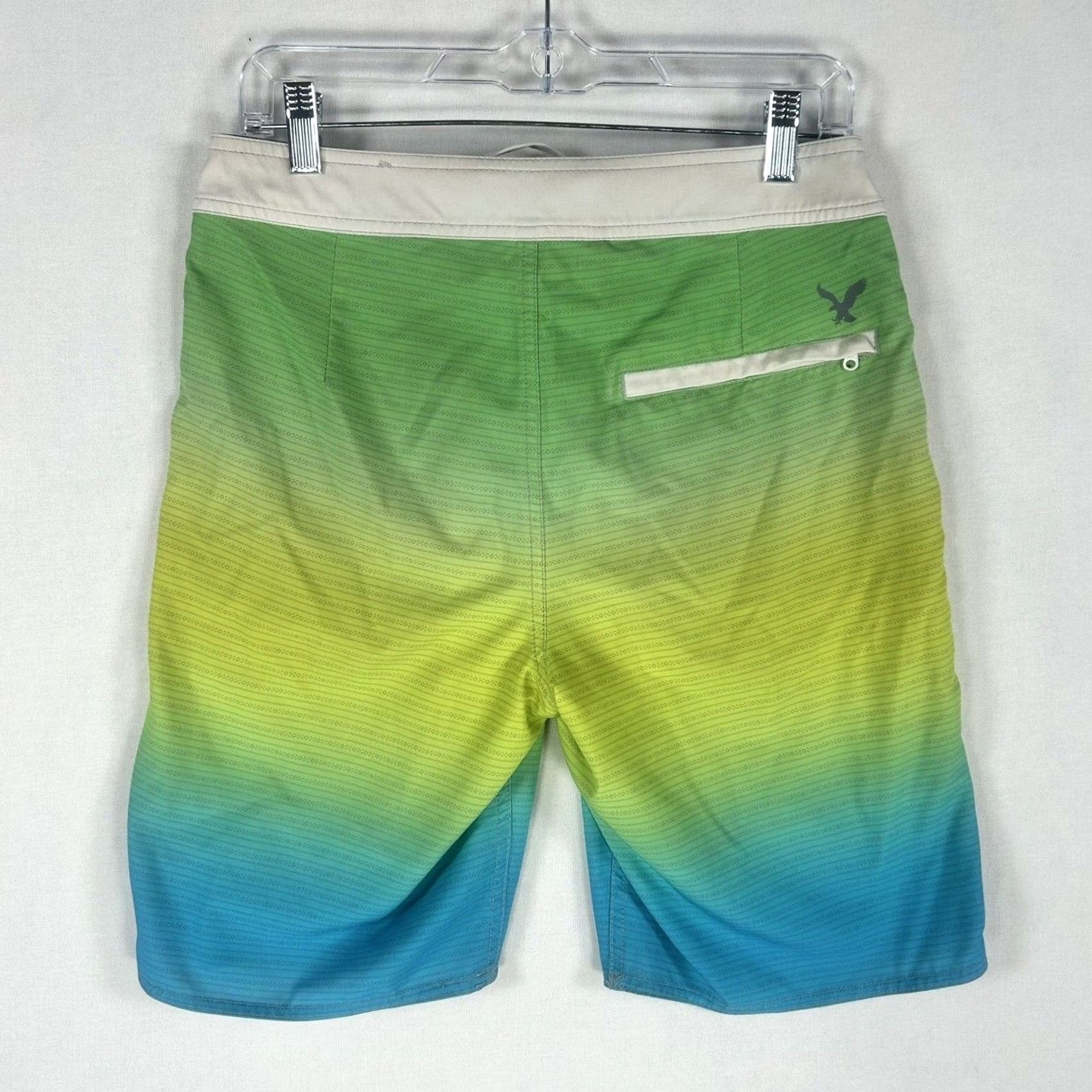American Eagle Outfitters American Eagle Board Shorts Small Green Blue Yellow Swimsuit Swim Trunks Pockets Men Regular Size Chevron Beach or Board Size US 29 - 6 Thumbnail