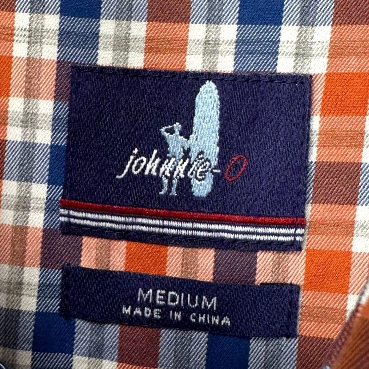 johnnie-O Johnnie-O Mens Button Down Shirt Adult Medium Blue Orange Plaid Casual Cotton Size US M / EU 48-50 / 2 - 5 Thumbnail