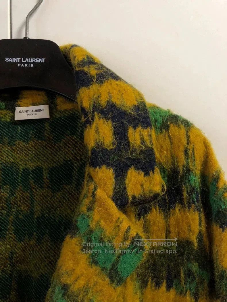 Saint Laurent Yellow-Green Horizontal Stripe Knit Cardigan.