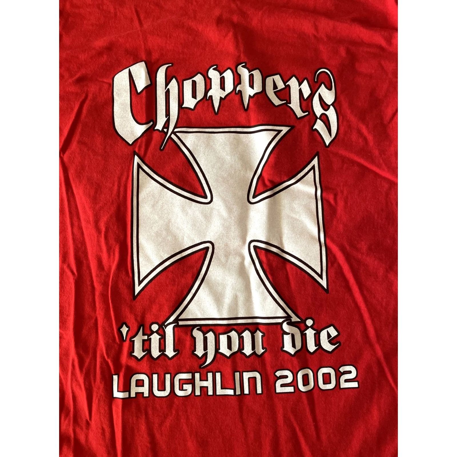 Fruit Of The Loom Vintage Y2K Choppers Till You Die Biker T Shirt Red Laughlin 2002 00's Men Large Size US L / EU 52-54 / 3 - 3 Thumbnail