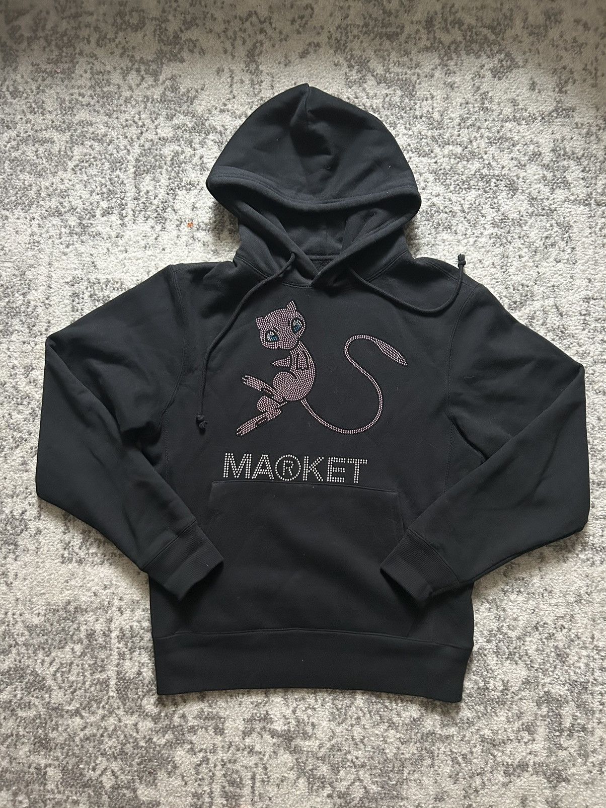 image of Market X Pokémon Mew Rhinestone Hoodie in Black, Men's (Size Small)