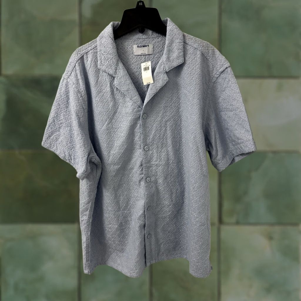 Old Navy VINTAGE Old Navy Shirt Mens L Blue Geometric Button Down S/S MSRP 40? Size US L / EU 52-54 / 3 - 1 Thumbnail