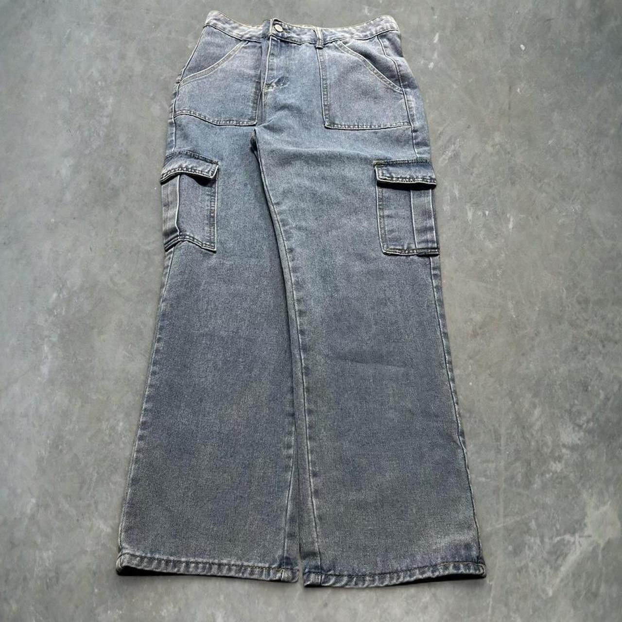Vintage Crazy Vintage Y2K/2000s High-waisted, wide-leg, blue denim cargo jeans with a distressed finish! Size US 32 / EU 48 - 1 Thumbnail