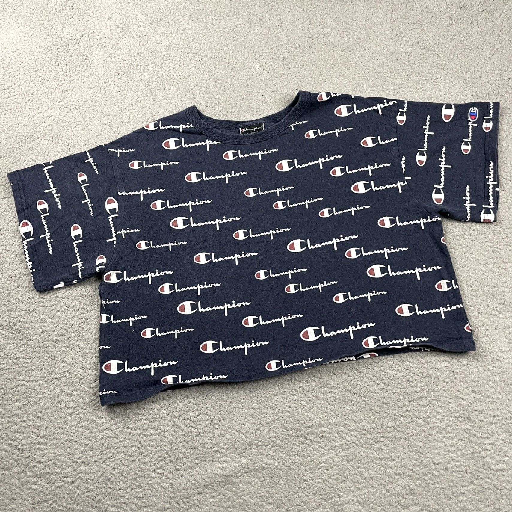 Champion Champion Cropped T-shirt Womens XL Black AOP Spell Out Short Sleeve All Over* Size XL / US 12-14 / IT 48-50 - 4 Thumbnail