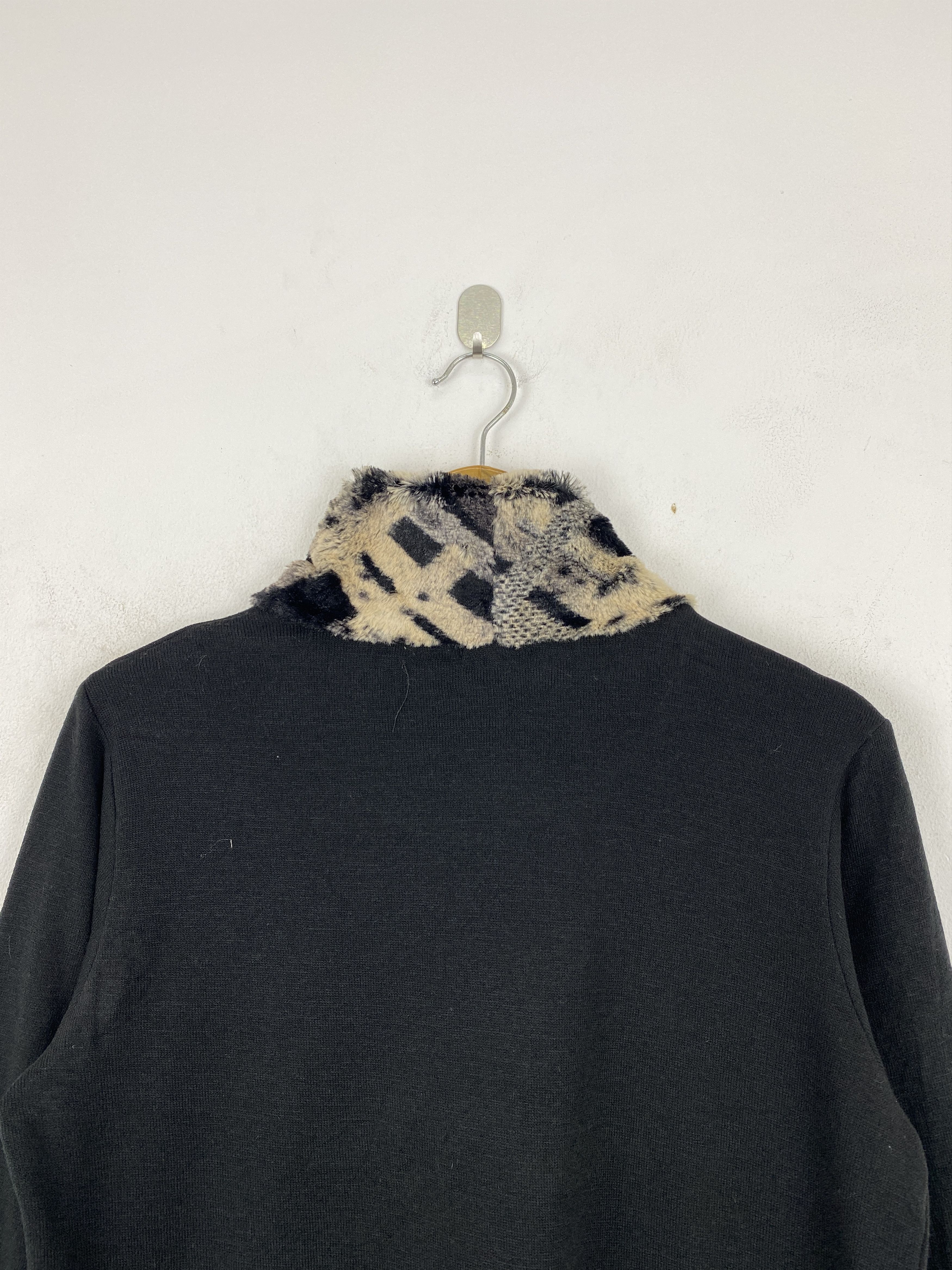Japanese Brand Black Tunic Top with Faux Fur Cowl Neck and Leopard JA0177 Size US L / EU 52-54 / 3 - 4 Thumbnail