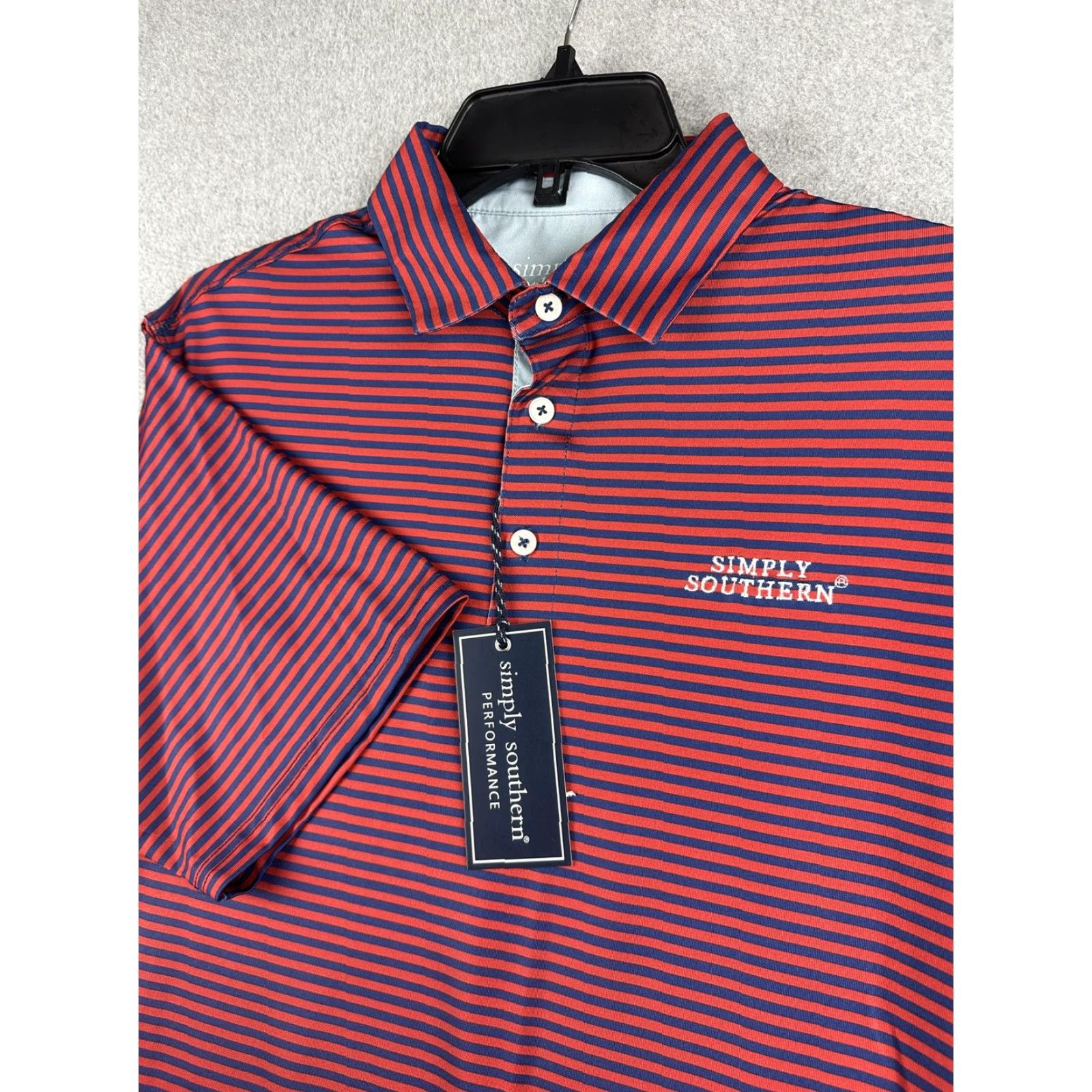 Vintage Simply Southern Polo Shirt Mens L Red Navy Striped Performance NWT Shirt Golf Size US L / EU 52-54 / 3 - 2 Thumbnail