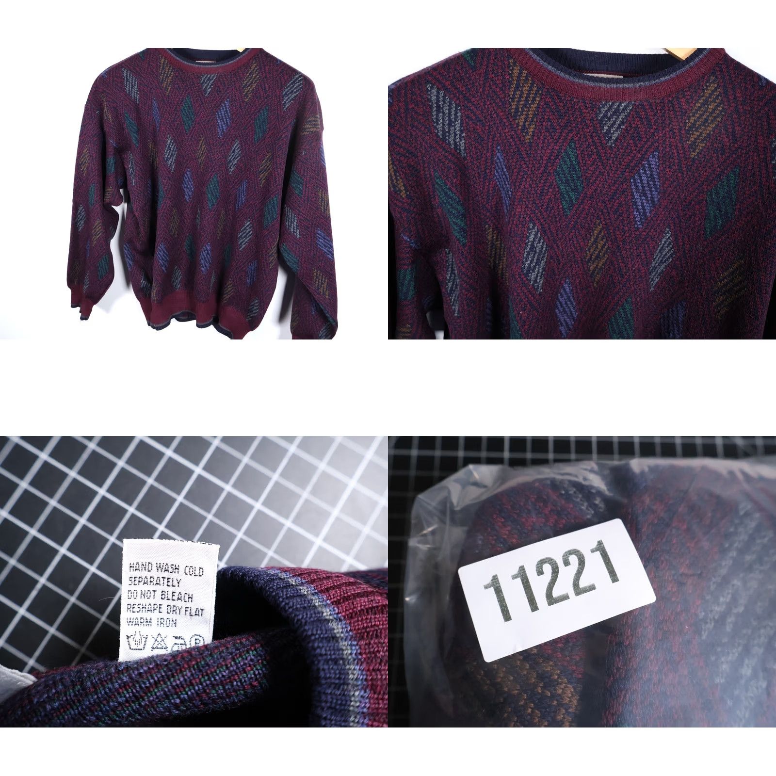Vintage VINTAGE Maglificio Florence Wool Sweater Mens Medium Dark Red Diamond Pattern Italy Size US M / EU 48-50 / 2 - 8 Thumbnail