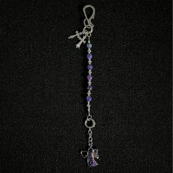 Jewelry Purple and Blue Beaded Angel Keychain Charm Size ONE SIZE - 3 Thumbnail