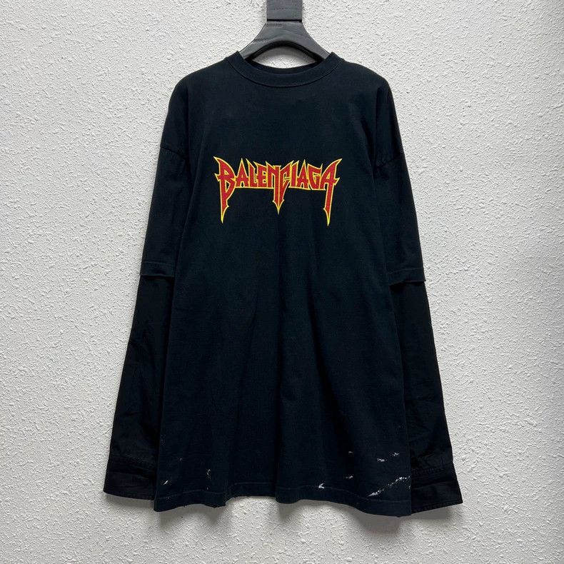 Balenciaga Balenciaga Splatter Print Bat Destroyed Long Sleeve Top Size US L / EU 52-54 / 3 - 1 Thumbnail
