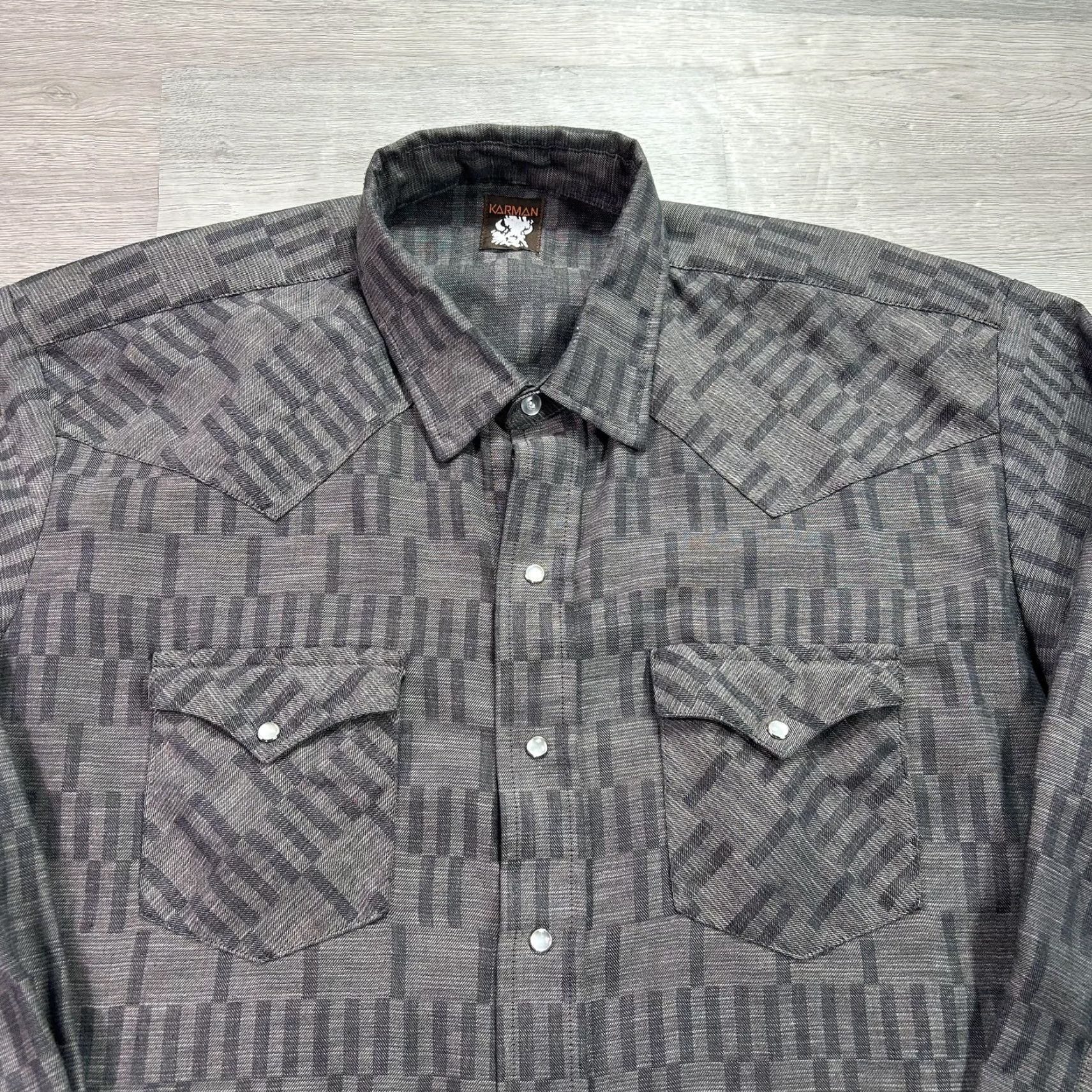 Armani Karman Shirt Mens Large Tall Gray Geometric Western Pearl Snap Long Sleeve Size US L / EU 52-54 / 3 - 3 Thumbnail