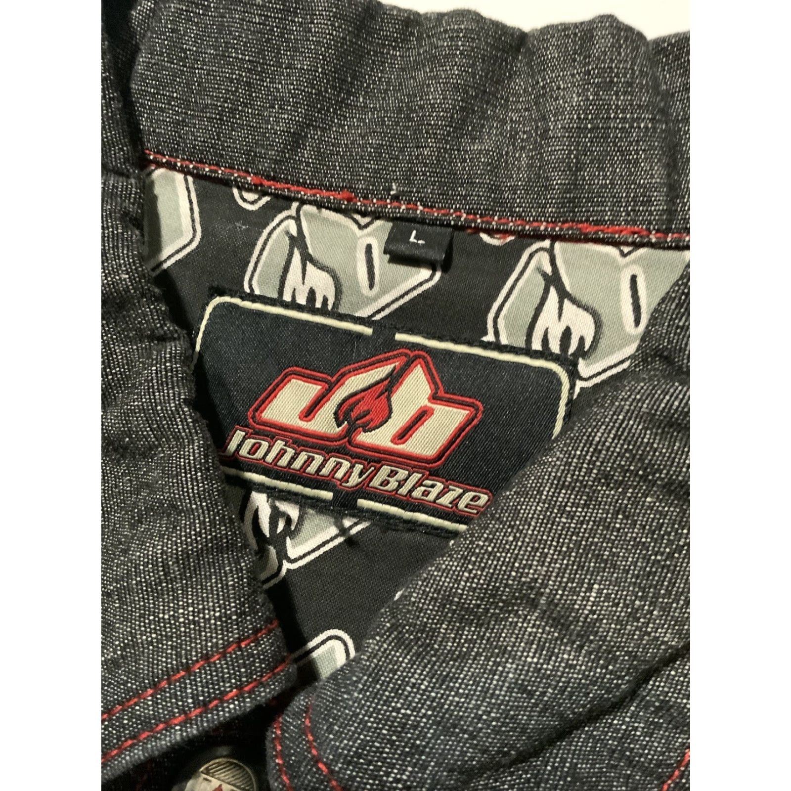 Denime VTG Johnny Blaze Denim Jacket - Jeans Trucker Baseball Style Hip Hop Black Size L Mens Size US 33 - 5 Thumbnail