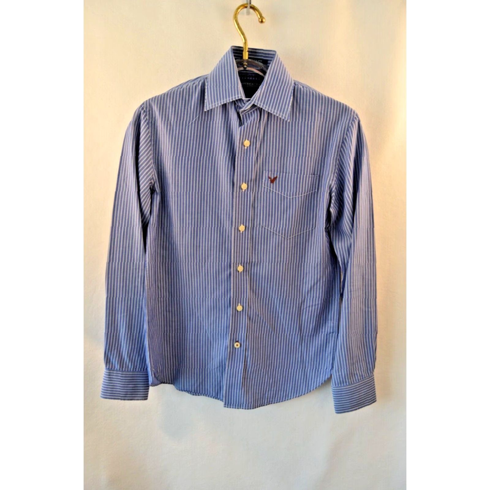 American Eagle Outfitters American Eagle Outfitters Button-Up Shirt Mens XS Blue Striped Cotton Casual Long Sleeve Size US XS / EU 42 / 0 - 2 Thumbnail