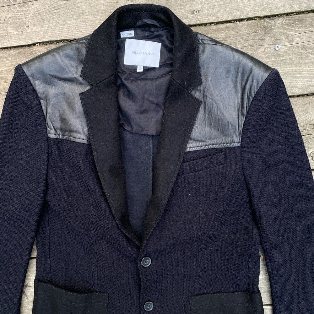 Balmain × Pierre Balmain Vintage 1998 Pierre Balmain Soft Flannel Wool Leather Trim Size US M / EU 48-50 / 2 - 2 Thumbnail