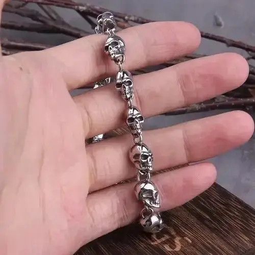 Jewelry x Vintage Skull Chain Bracelet in Silver, Men's