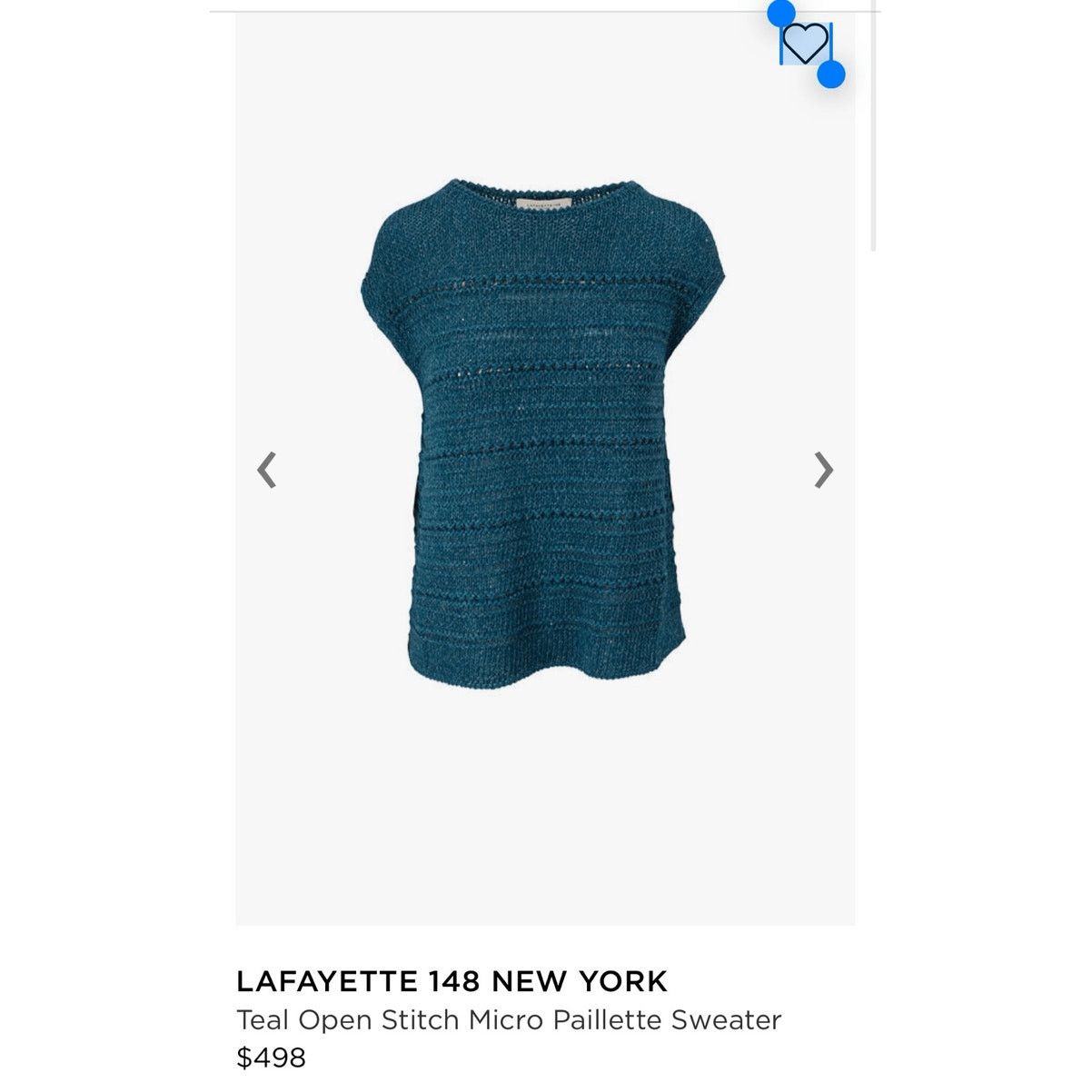 Lafayette 148 Lafayette148 SilkCotton Teal Open Stitch Micro Paillette Top Size XS / US 0-2 / IT 36-38 - 3 Thumbnail