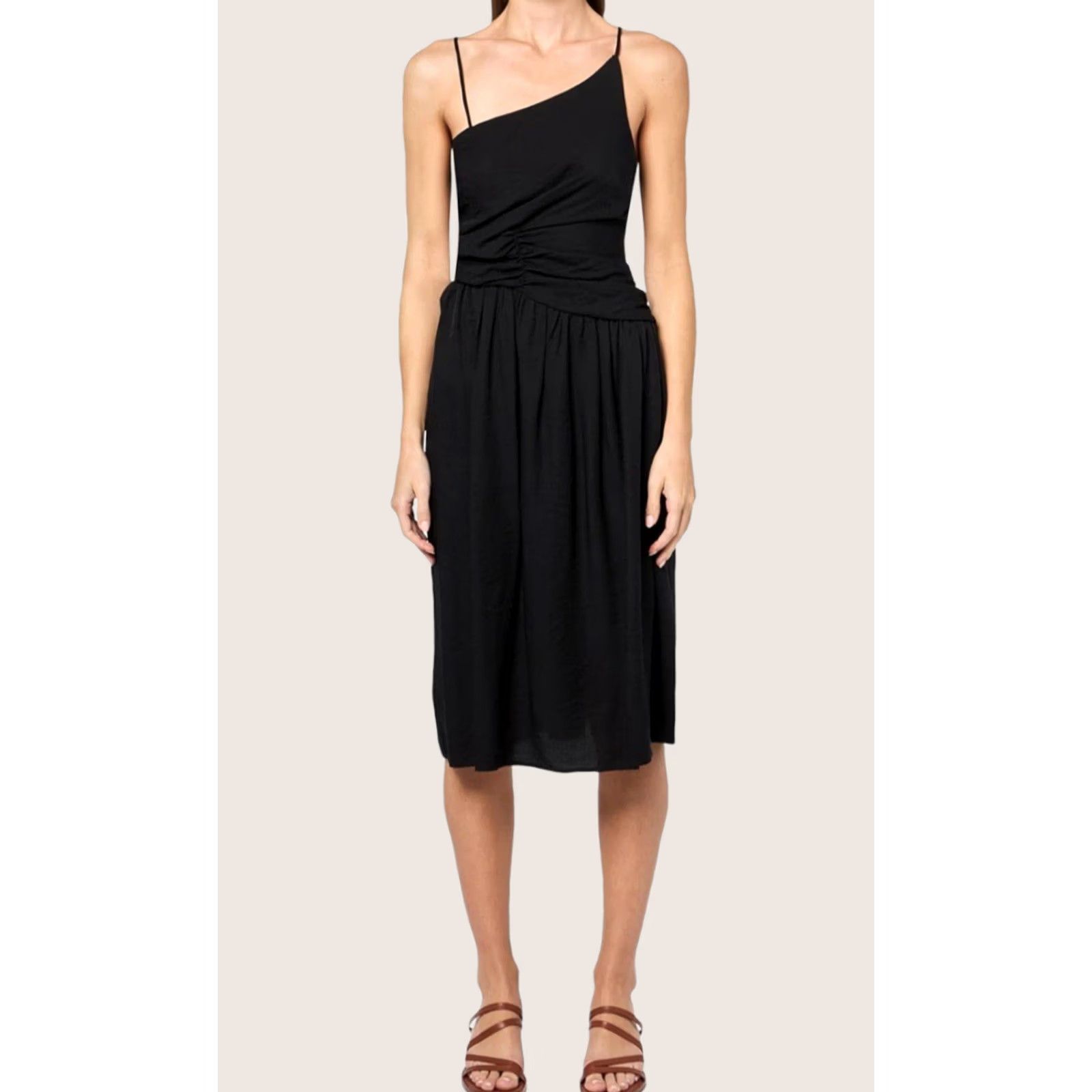 Vintage BCBG New York Sleeveless Asymmetrical Neck Open Back Midi Dress Sz 12 Black - Women, Dress, Midi, Asymmetric, Sleeveless, Zip, 12, Black Size XL / US 12-14 / IT 48-50 - 1 Thumbnail