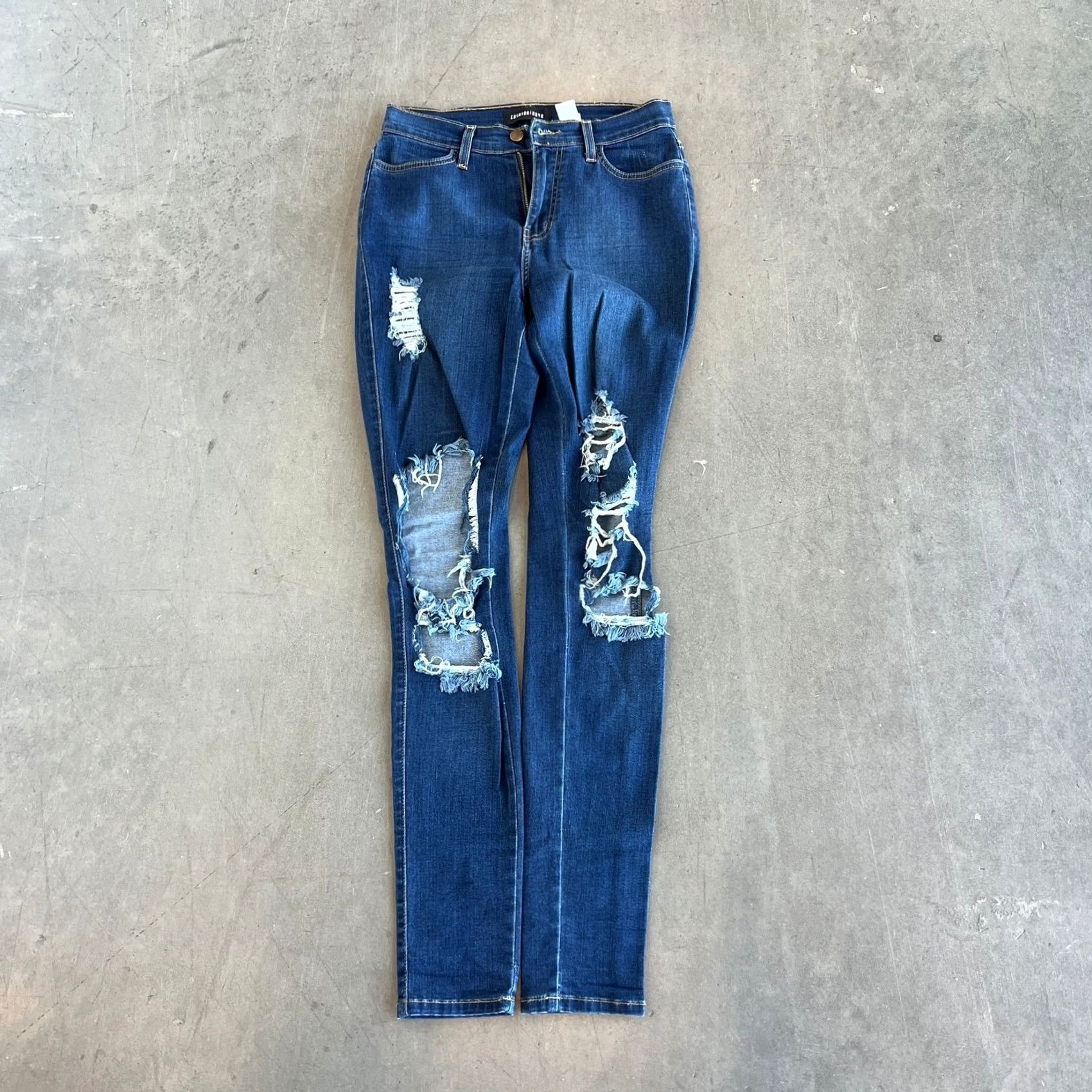 Fashion Nova VINTAGE Fashion Nova Jeans Skinny Holy High Waisted Dark Wash Distressed 29 Womens Boys Girls Mens Regular 11/29 Size 29" - 2 Thumbnail