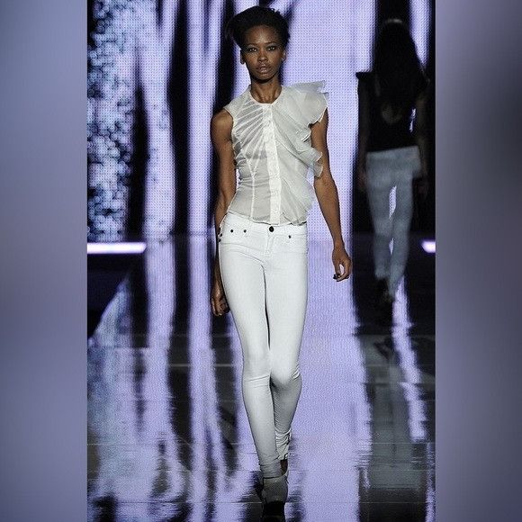 Rock & Republic NEW $945 Rock & Republic Tailor Made Runway White Silk Ruffl Size S / US 4 / IT 40 - 1 Thumbnail