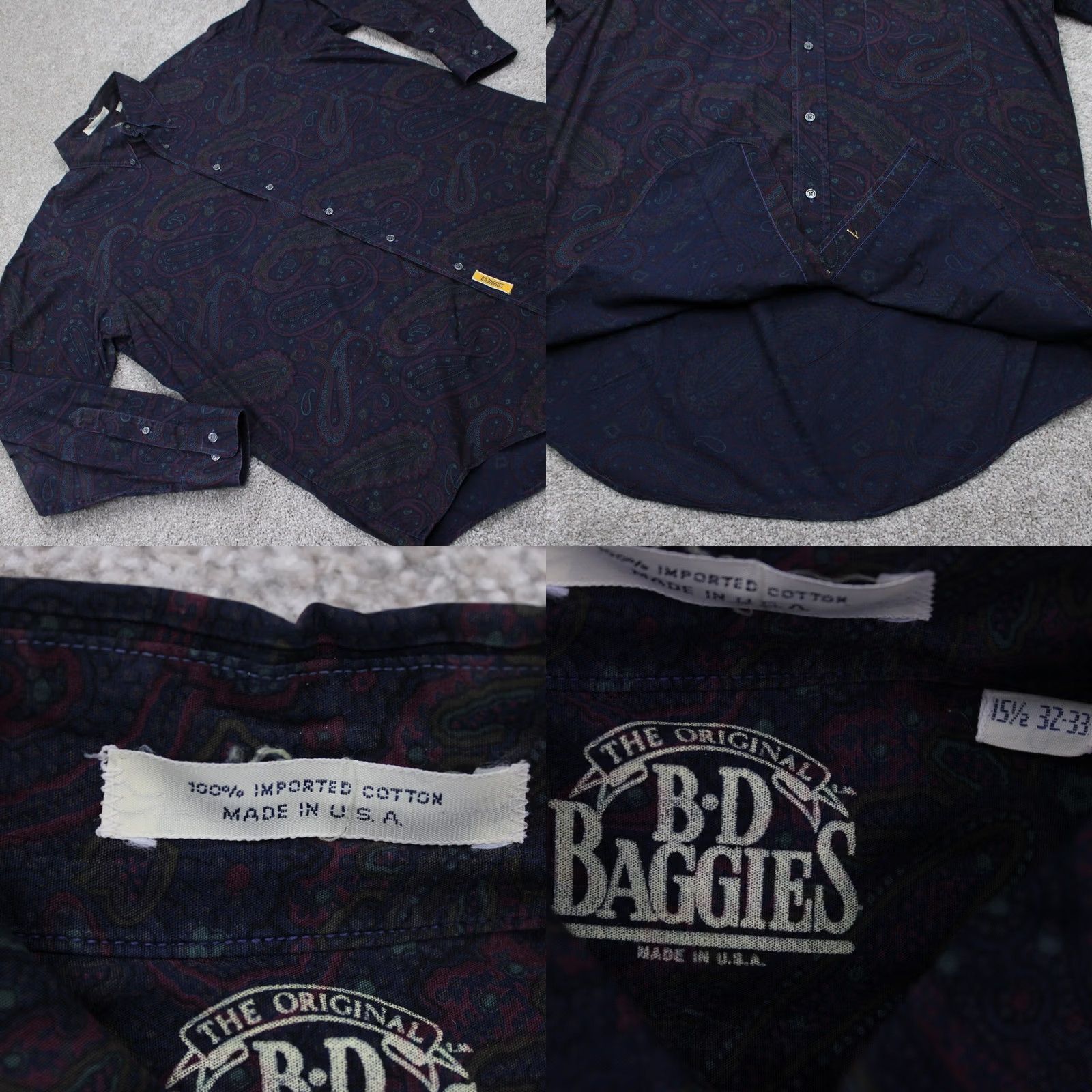 Vintage B.D. Baggies Dress Shirt Men 15 32/33 Blue/Purple Floral 100% Cotton L/S Button-Down Shirt Mens 90s Aloha Floral Size 40R - 8 Thumbnail
