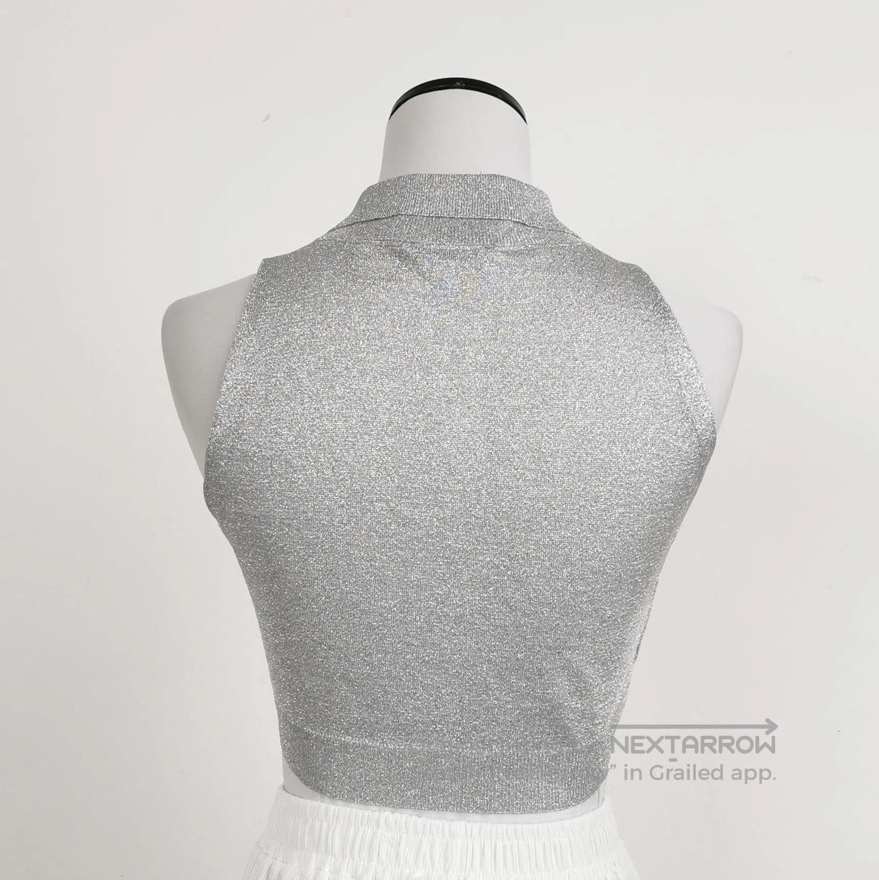 Prada Sleeveless Collared Knit Top in Silver .