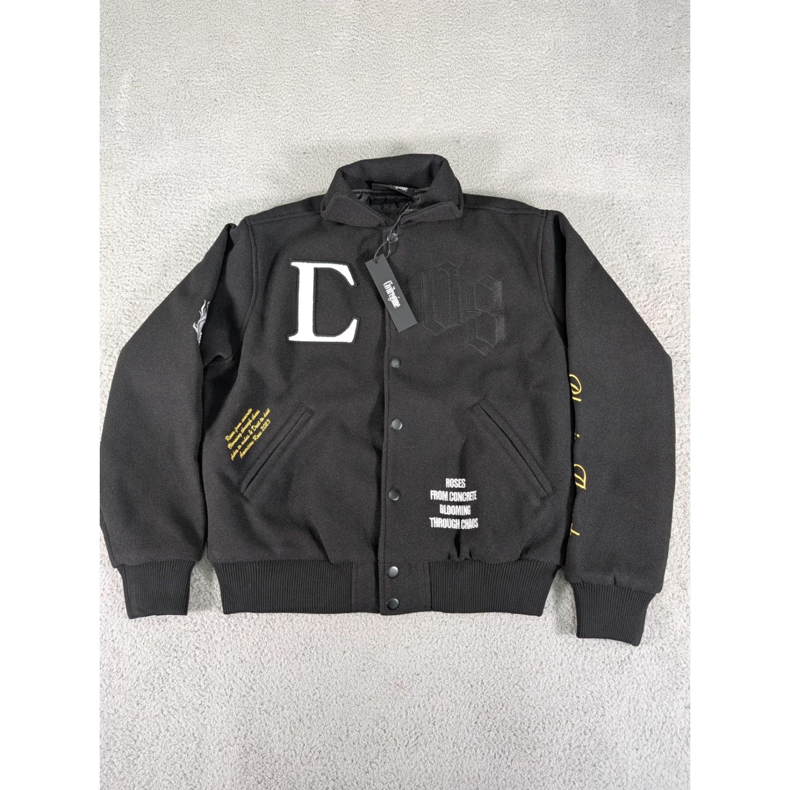 Vintage Civil Regime Blooming Skies Varsity Jacket Mens Small Black Embroidered Pegasus Chaos Logo Button Pockets Lined Insulated All Seasons Casual Travel Size US S / EU 44-46 / 1 - 2 Thumbnail