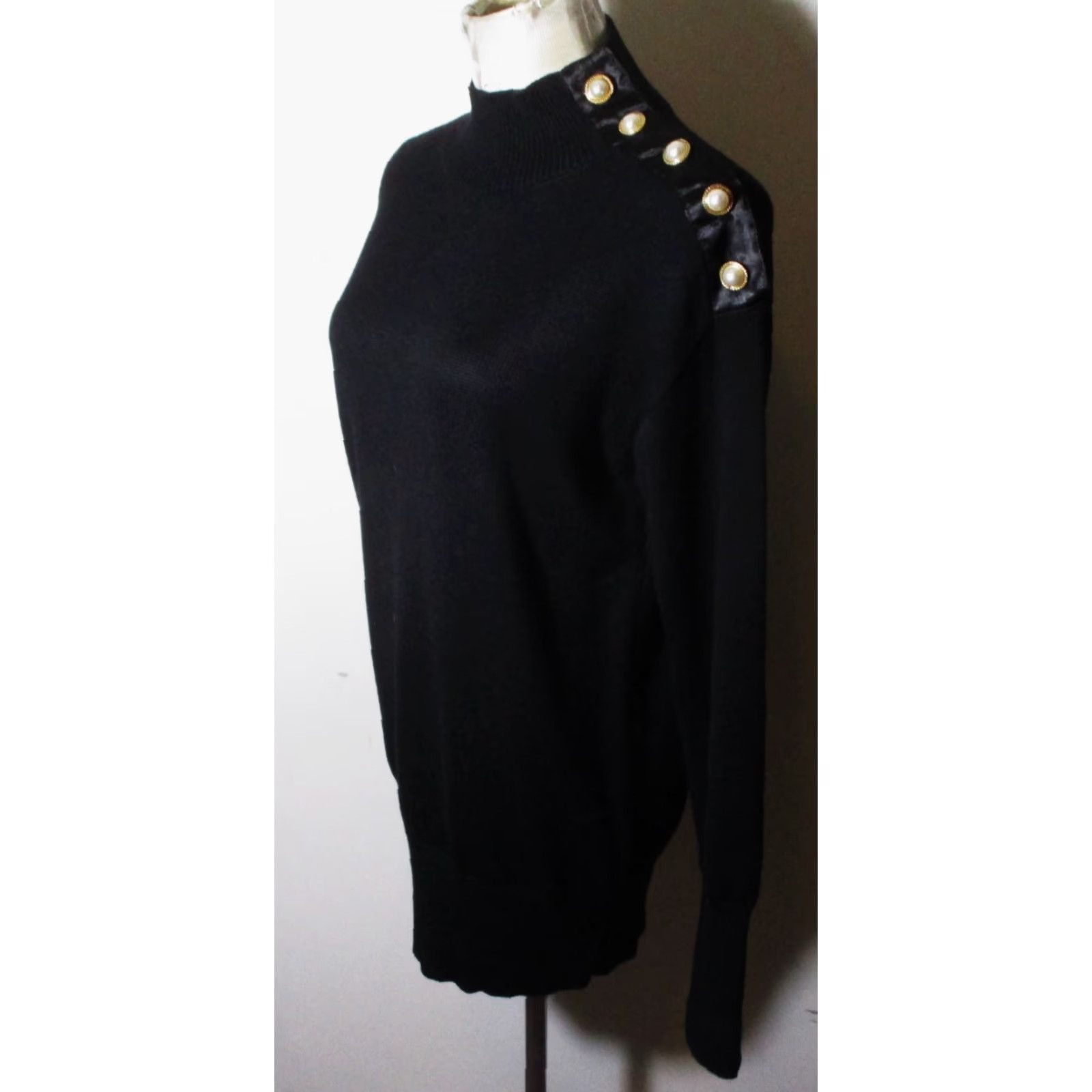 White House Black Market WHITE House BLACK Market Black Wool Blend Mock Sweater Top Women's Size S/P Size S / US 4 / IT 40 - 4 Thumbnail