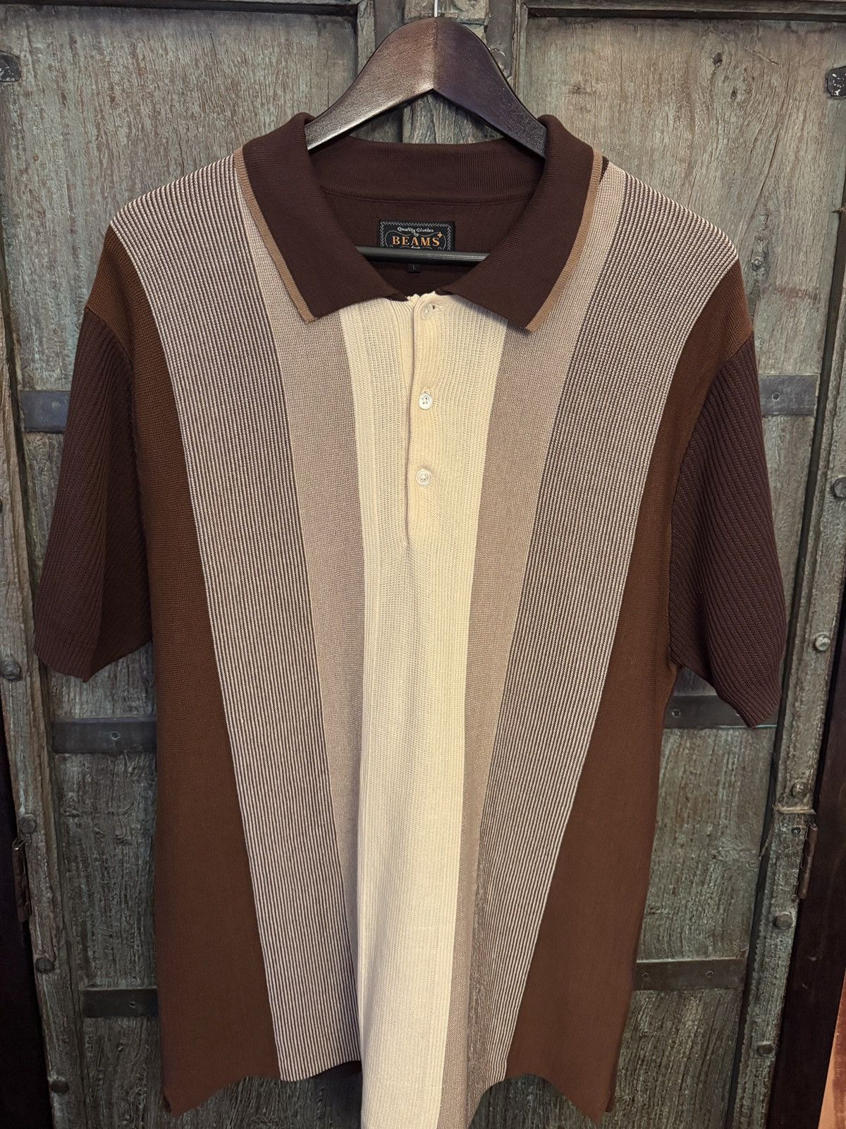 Beams Plus Striped Cotton Polo Shirt in Brown Size US L / EU 52-54 / 3 - 1 Thumbnail