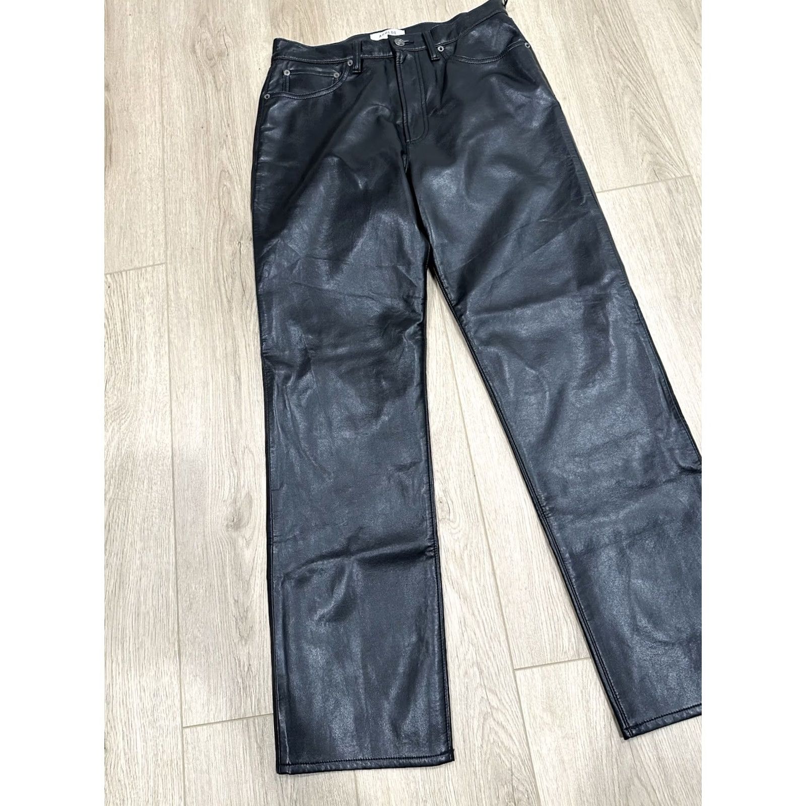 Agolde AGOLDE Black Recycled Leather 90's Pinch Waist Detox Jeans Trousers 29 Size 29" - 3 Thumbnail