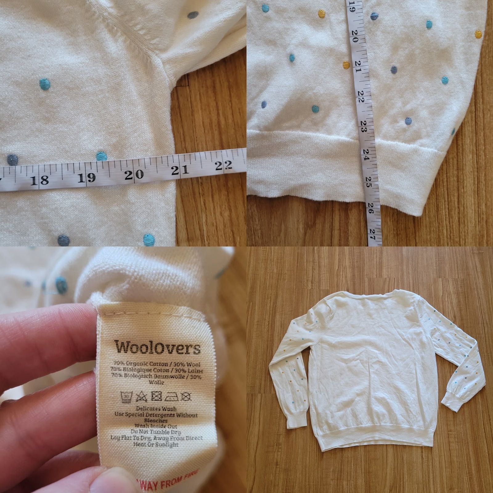 Vintage Woolovers Sweater Shirt Womens Large White Polka Dot Embroidered Boat Neck Knit Pullover Formal Casual Workwear Autumn Winter Men/Women Size L / US 10 / IT 46 - 8 Thumbnail