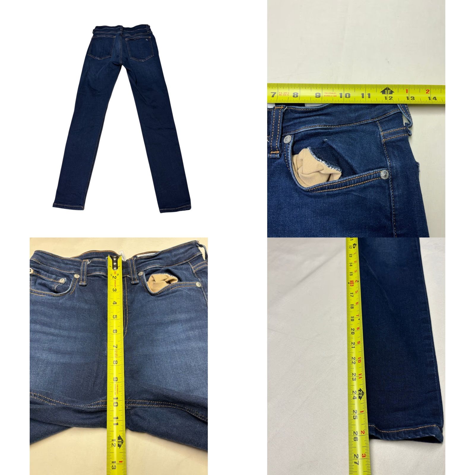 Rag & Bone rag & bone Nina High-Rise Ankle Skinny Jeans Dark Wash Denim Women Adult 26 Inseam 27in Stretch Comfort Zip Button 5-Pocket Solid Blue Size 26" / US 2 / IT 38 - 8 Thumbnail