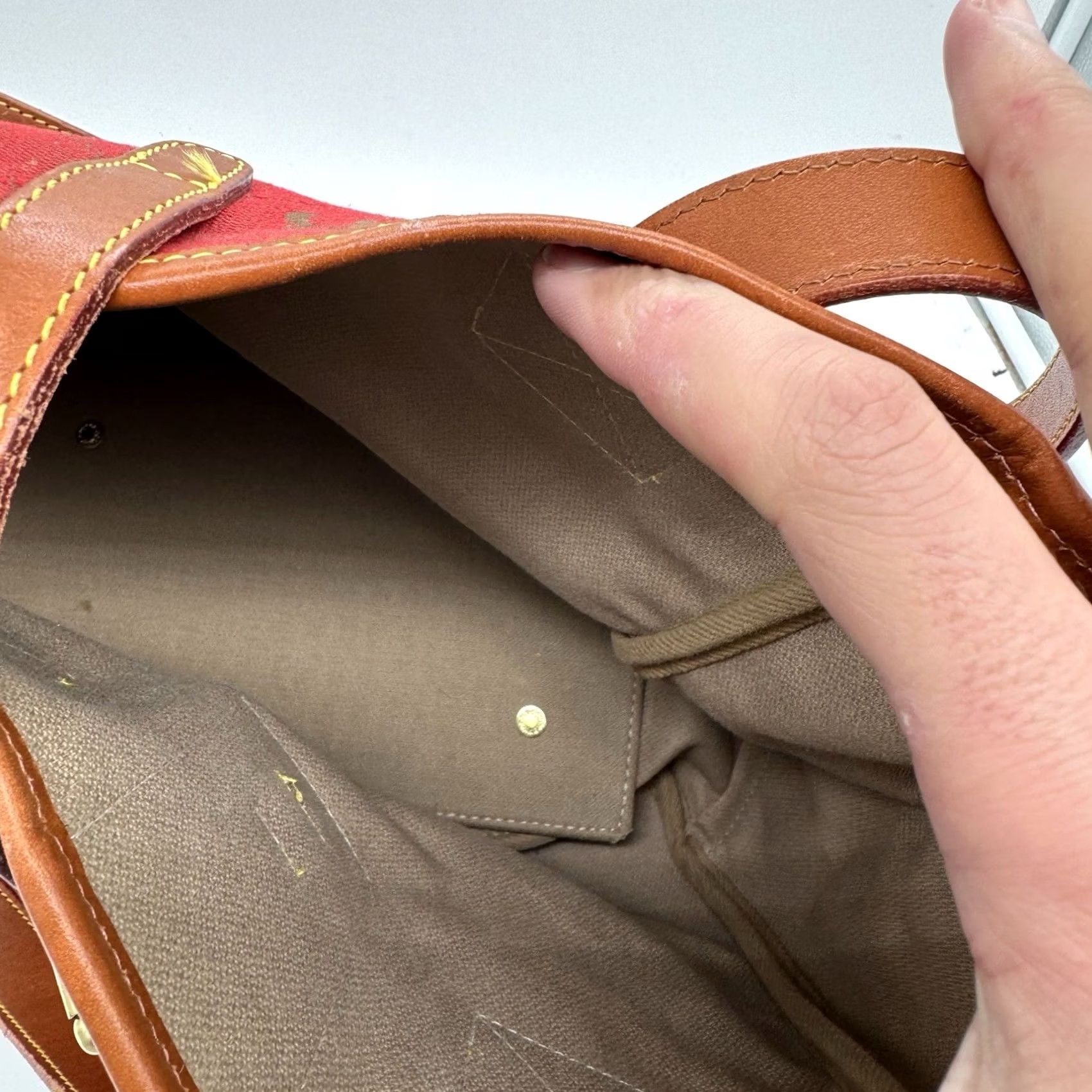 Dooney & Bourke VTG Dooney & Bourke Satchel Purse Handbag Medium Orange Leather Monogram Khaki Beige Size ONE SIZE - 5 Thumbnail