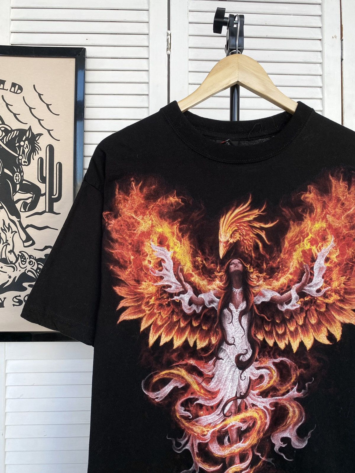 Band Tees × Vintage Vintage Spiral Phoenix Rising Woman Firebird Tee Shirt Black Size US XL / EU 56 / 4 - 4 Thumbnail